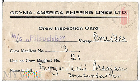Karta inspekcyjna załogi MS Piłsudski
