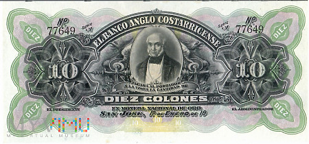 Kostaryka 10 colones 01.01.19 - (1903-1917)