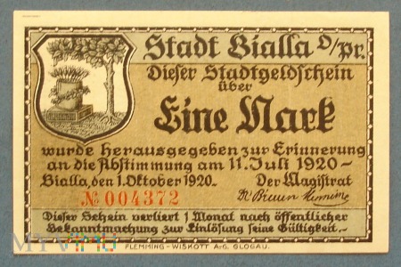 1 Mark 1920 r - Bialla O/Pr. - Biała Piska