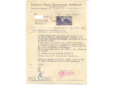 KWK Andaluzja -pismo na papierze firmowym