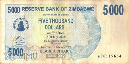 Zimbabwe - 5 000 dolarów (2007)