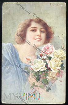 Kobieta z bukietem róż - 1916