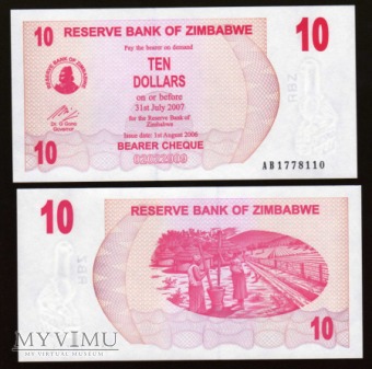 Duże zdjęcie Zimbabwe - P 39 - 10 Dollar - 2006