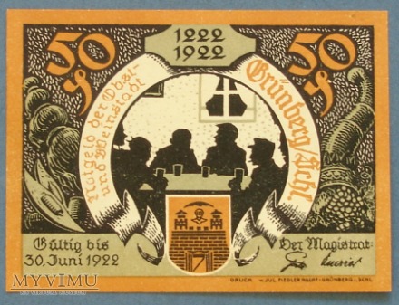 50 Pfennig 1922 r -Grünberg in Schl.- Zielona Gora