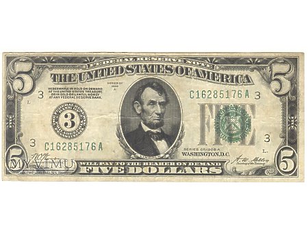 5 USD 1928 FEDERALRESERVE NOTE