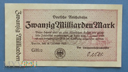 Duże zdjęcie 20 mld Mark 1923 - Deutsche Reichsbahn - Niemcy