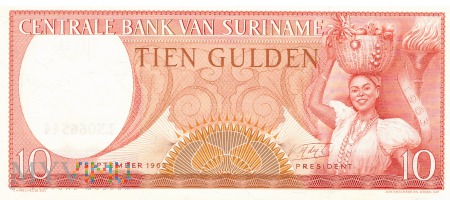 Duże zdjęcie Surinam - 10 guldenów (1963)