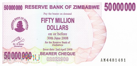 Zimbabwe - 50 000 000 dolarów (2008)