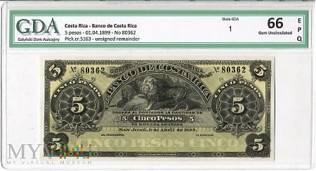 Kostaryka 5 pesos 01.04.1899 r