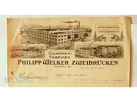 Rachunek Cigarren-Fabriken Philipp Welker