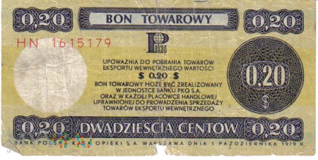 20 centow bon towarowy 1979r