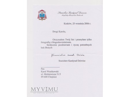 List od Kardynała Stanisława Dziwisza