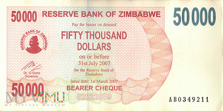 Duże zdjęcie Zimbabwe - 50 000 dolarów (2007)