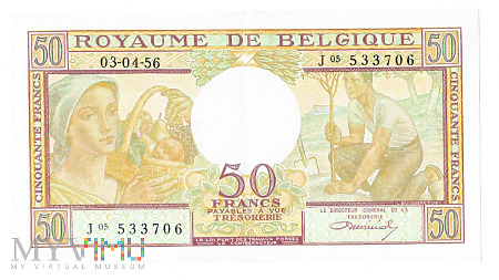 Duże zdjęcie Belgia - 50 franków 1956r.