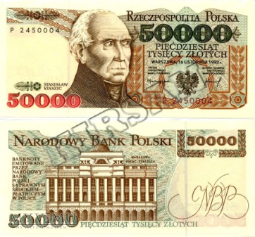 Banknot 50000 zlotych 1993 r