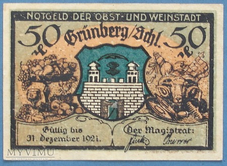 50 Pfennig 1921 r -Grünberg in Schl.- Zielona Gora