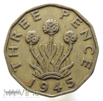 3 Pensy 1945 Three Pence Jerzy VI
