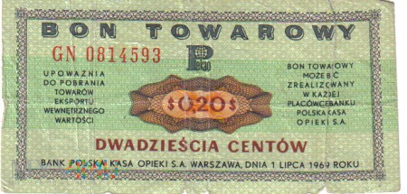 20 centów bon towarowy 1969r