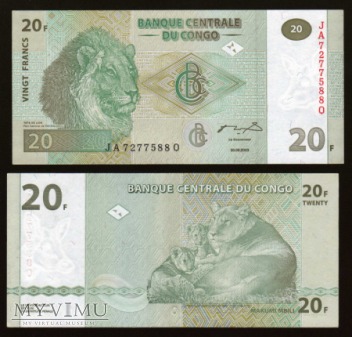 Duże zdjęcie Congo - P 94 - 20 Francs - 2003