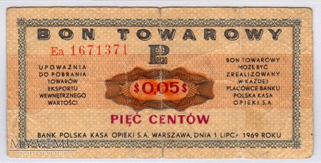 Bon Towarowy PeKaO - B13a - 5 Centów - 1969