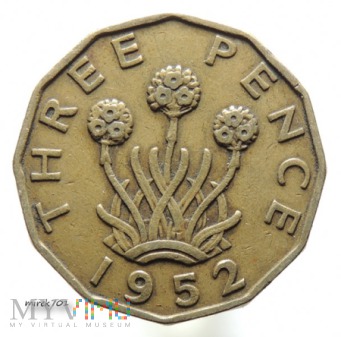 3 Pensy 1952 Three Pence Jerzy VI
