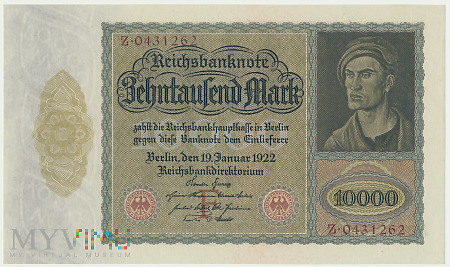 Niemcy - 10 tyś. mark, 1922r. UNC - TYP II