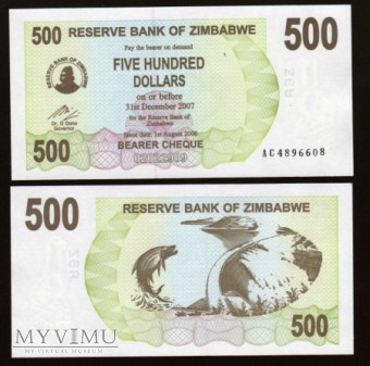 Zimbabwe - P 43 - 500 Dollar - 2006
