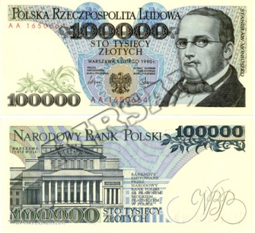 Banknot 100000 zlotych 1990