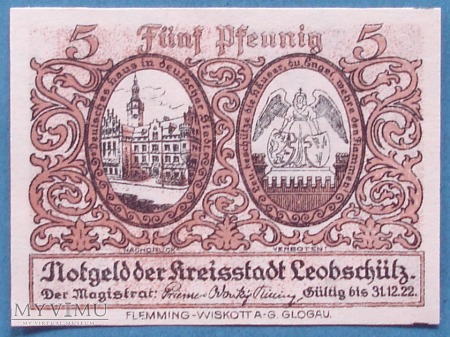 5 Pfennig 1922 r- Leobschütz - Glubczyce