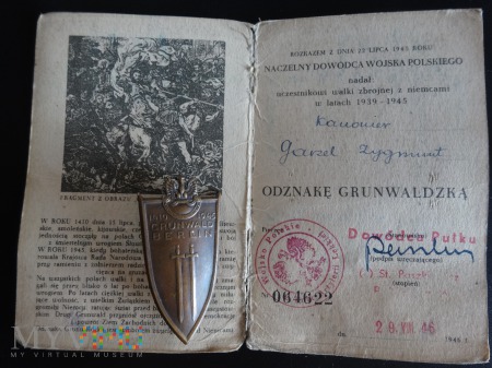 Legitymacja i Odznaka Grunwaldzka 28.08 1946r.