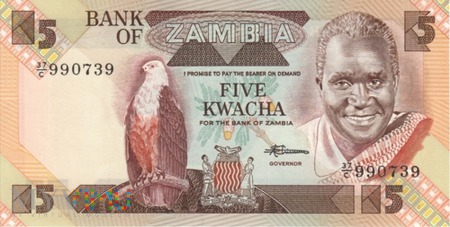 Duże zdjęcie ZAMBIA 5 KWACHA 1980-88