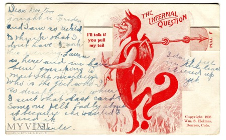 1908 Diabeł - pocztówka mechaniczna " mówiąca "