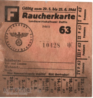 Raucherkarte 63 1944