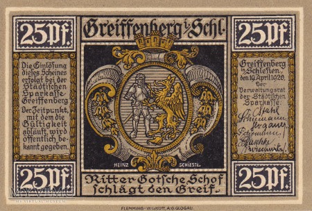 Notgeld Greiffenberg in Schlesien 25 Pf.