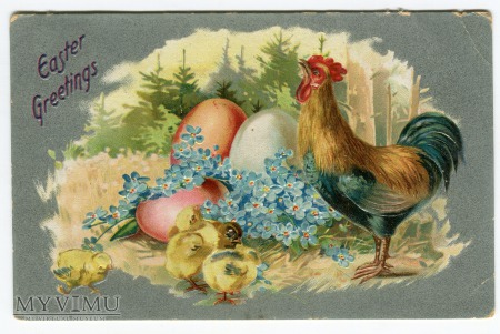 Duże zdjęcie 1909 Raphael Tuck PostCard Wielkanoc Pisanki Kogut