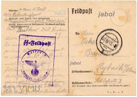 Karta Pocztowa - SS Feldpost Pustków