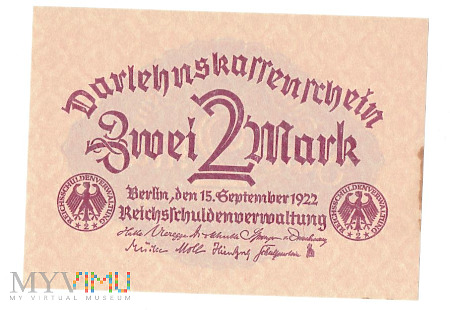 Duże zdjęcie Niemcy - 2 Mark - Zwei Mark 1922r.