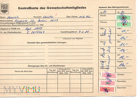 13a-Karta kontrolna członka związku - FDGB.1989-90