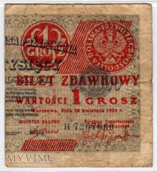28.04.1924 - 1 Grosz - strona PRAWA