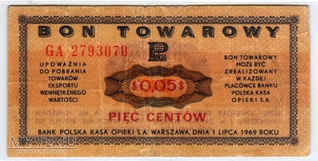 Bon Towarowy PeKaO - B13b - 5 Centów - 1969
