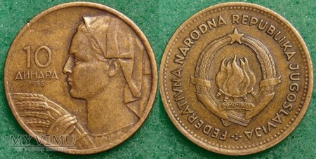 Jugosławia, 10 DINARÓW 1955