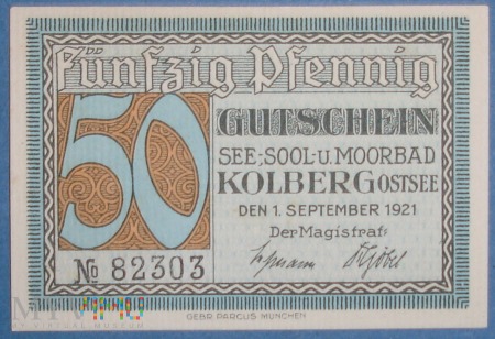 50 Pfennig 1921 - Kolberg - Kolobrzeg