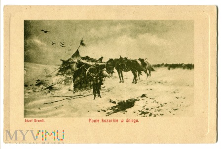Konie kozackie w Śniegu, Józef Brandt, c. 1910