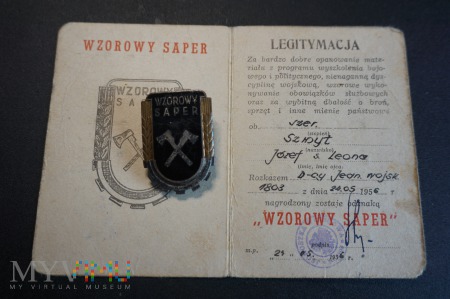 Legitymacja wraz z odznaką - Wzorowy Saper 1956r.