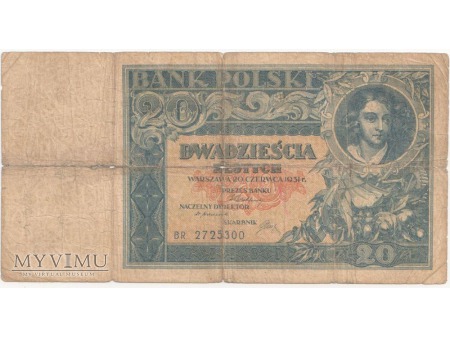 Duże zdjęcie 20 złotych 20 czerwca1931 rok seria BR.