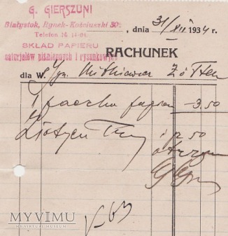 Rachunek G.Gierszuni-1934.