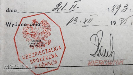 Legitymacja Ubezpieczeniowa 1927-1939