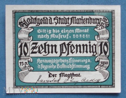 10 Pfennig 1920 - Marienburg Wprs.- Malbork