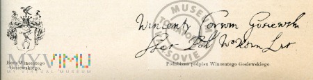 Podpis i herb Wincentego Gosiewskiego