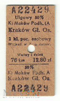 Bilet Maków - Kraków, Chrzanów, Bolęcin, Chełmek